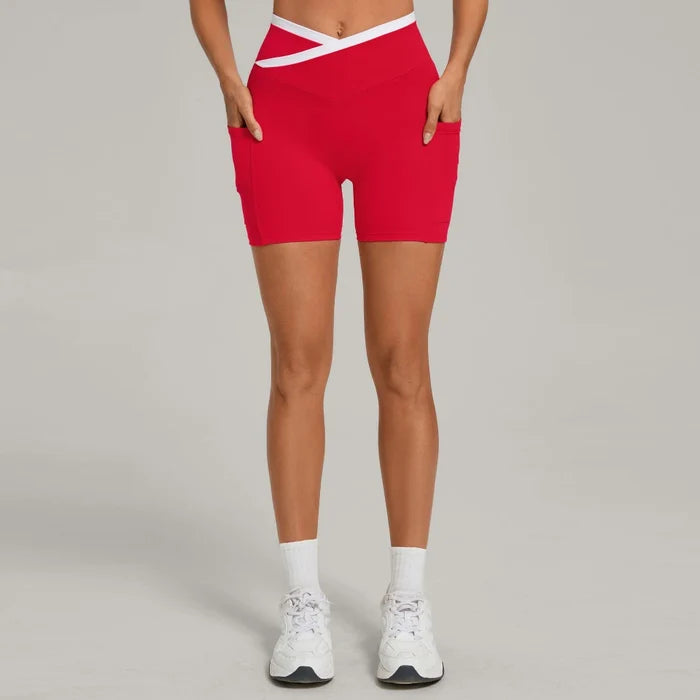 SPARK Color Block Cross Waist Butt Lifting Yoga Shorts TF12197