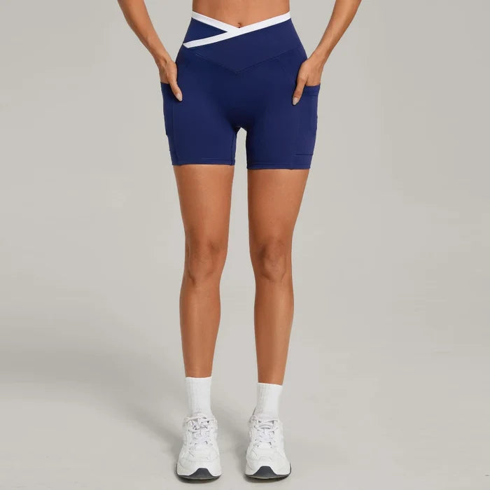 SPARK Color Block Cross Waist Butt Lifting Yoga Shorts TF12197