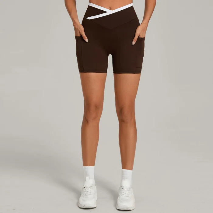 SPARK Color Block Cross Waist Butt Lifting Yoga Shorts TF12197