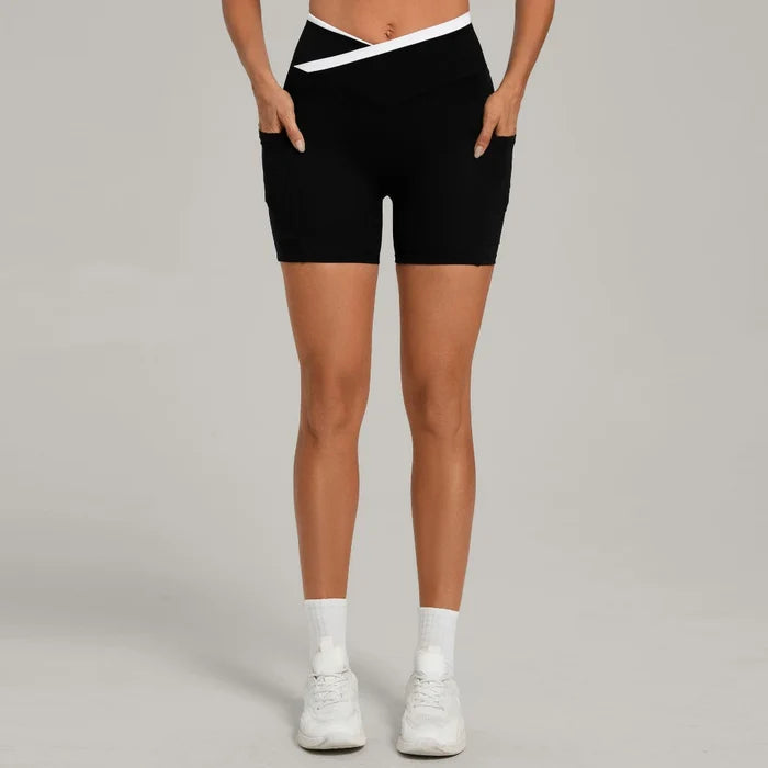 SPARK Color Block Cross Waist Butt Lifting Yoga Shorts TF12197
