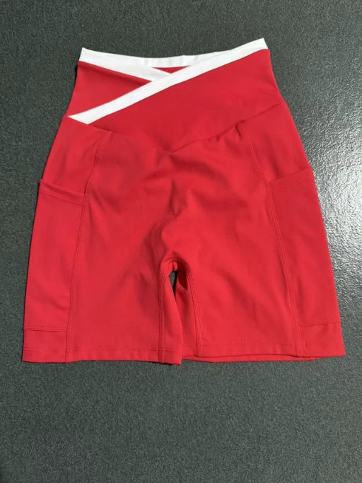 SPARK Color Block Cross Waist Butt Lifting Yoga Shorts TF12197