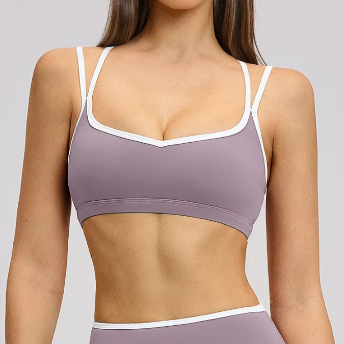 SPARK Women's Color Block Double Straps Yoga Sports Bra ZC9238