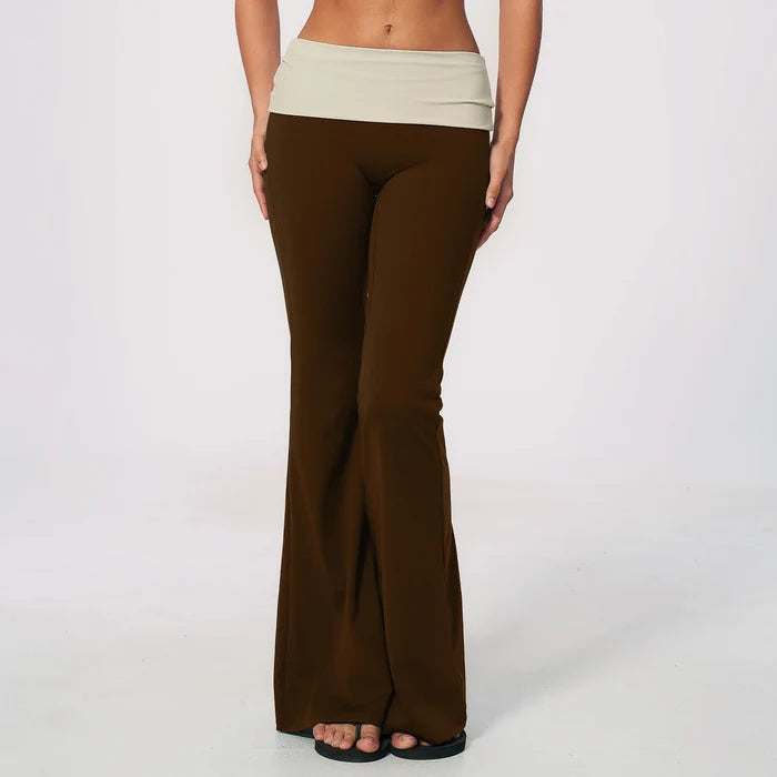 SPARK Women's Contrast Color Fold-Over Waist Yoga Flare Pants ZC2570
