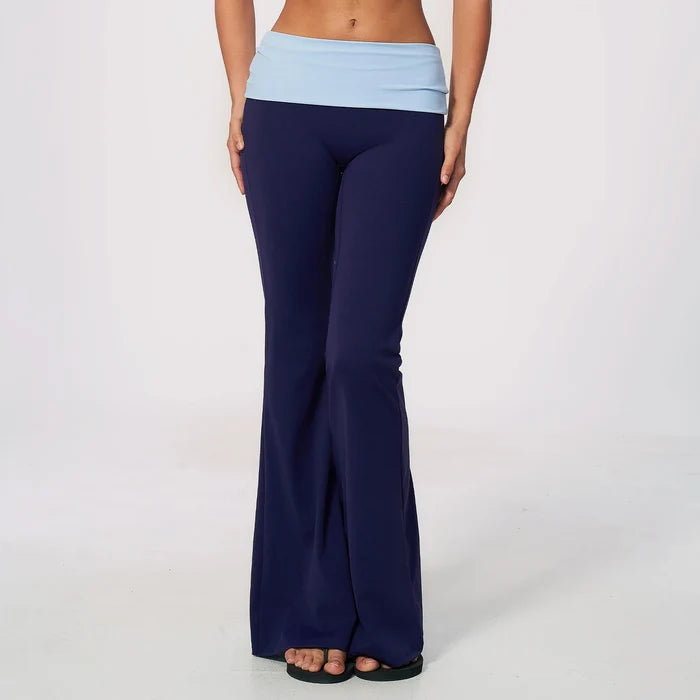 SPARK Women's Contrast Color Fold-Over Waist Yoga Flare Pants ZC2570
