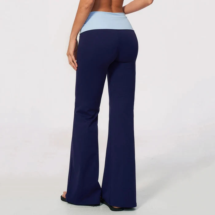 SPARK Women's Contrast Color Fold-Over Waist Yoga Flare Pants ZC2570