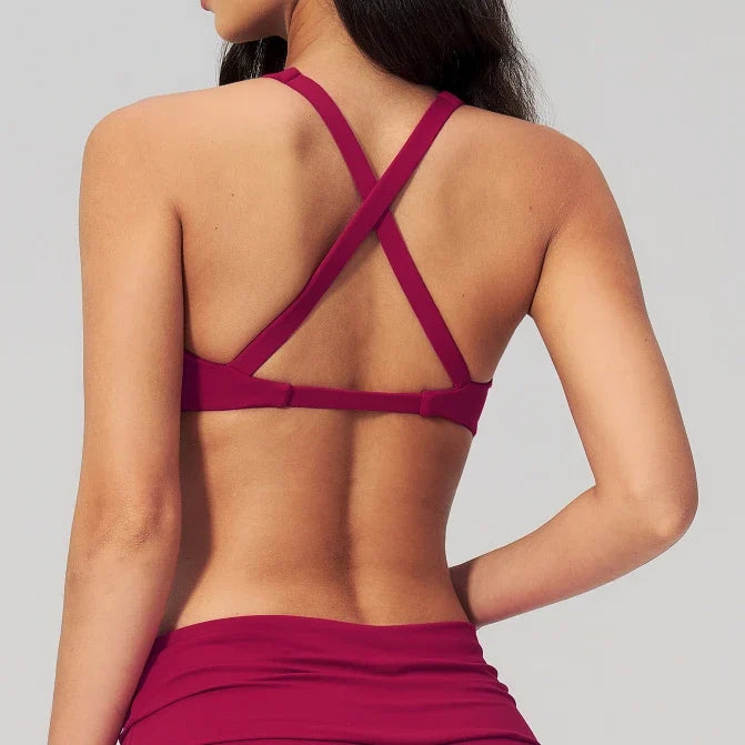 SPARK Women's Wide Halter Straps Cross Back Yoga Workout Bra ZC5558
