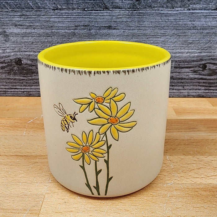 Spring Daisy Flower & Bee Canister Embossed Set by Blue Sky 4" & 5" Ceramic Pots