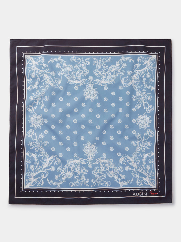 Aubin Blue Delft Floral Print Stanford Bandana | Pocket Square