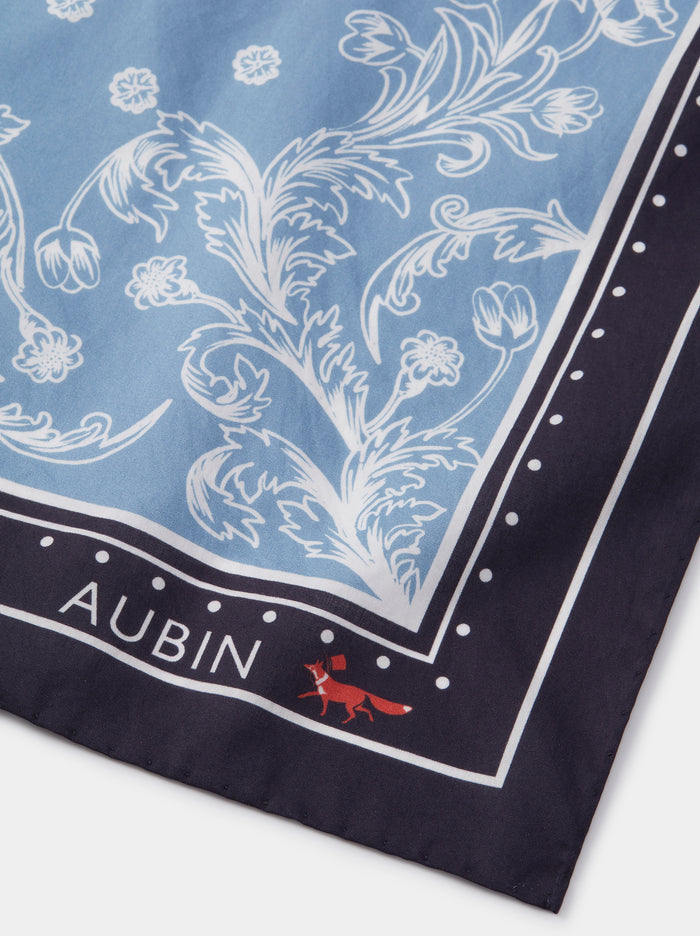 Aubin Blue Delft Floral Print Stanford Bandana | Pocket Square