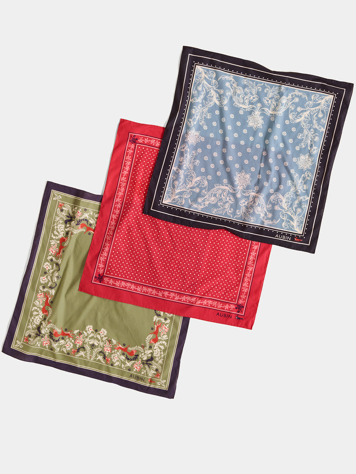 Aubin Blue Delft Floral Print Stanford Bandana | Pocket Square