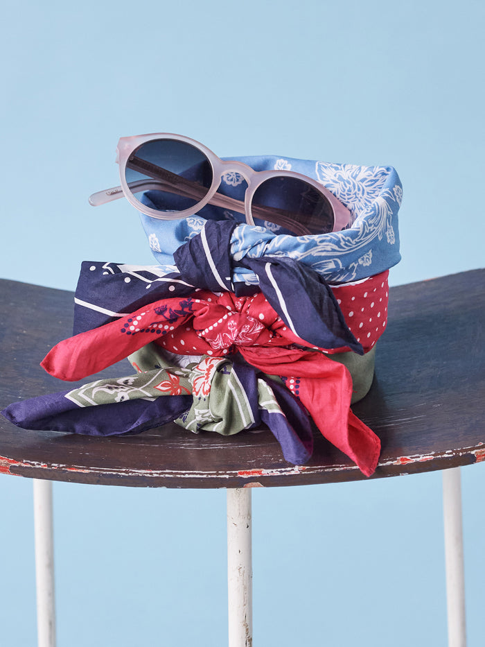 Aubin Blue Delft Floral Print Stanford Bandana | Pocket Square