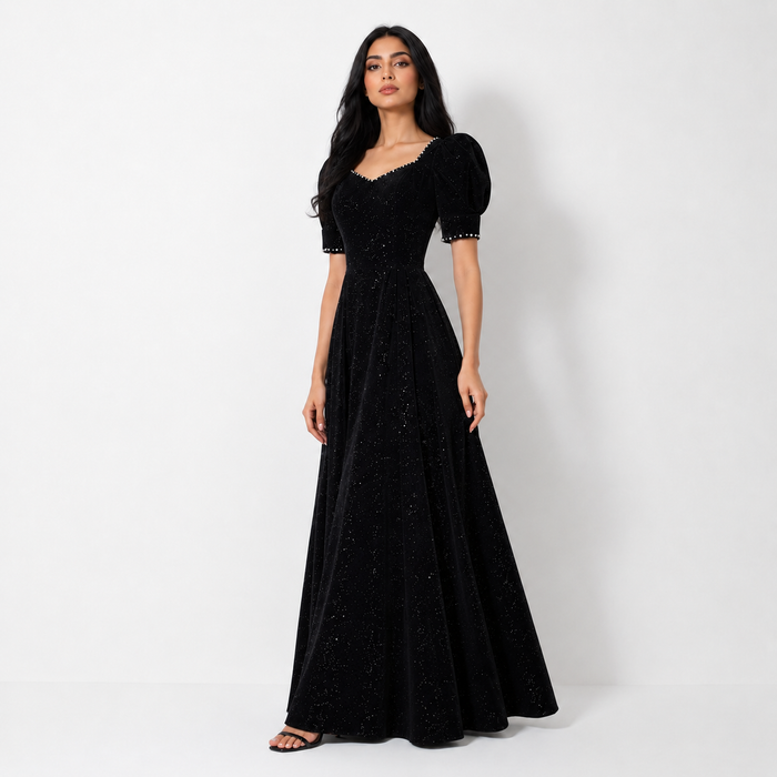 Starlight Puff Sleeve Evening Gown - Midnight