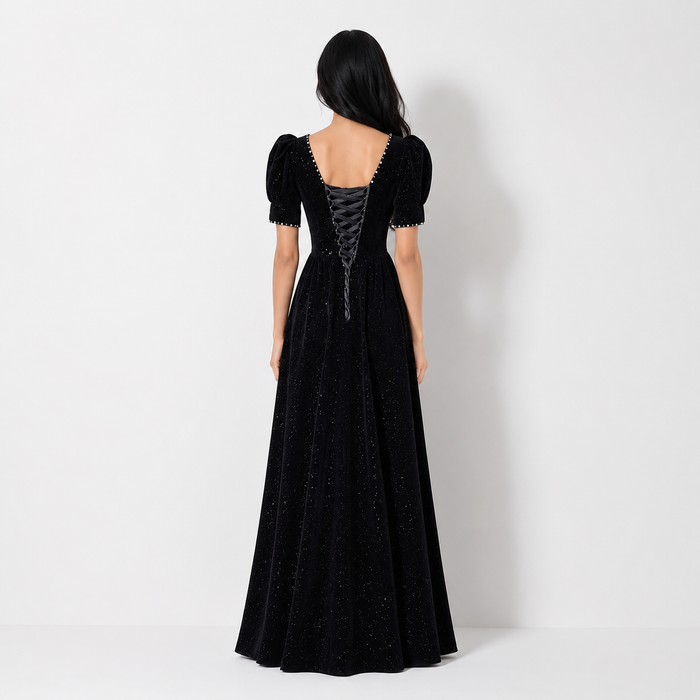 Starlight Puff Sleeve Evening Gown - Midnight