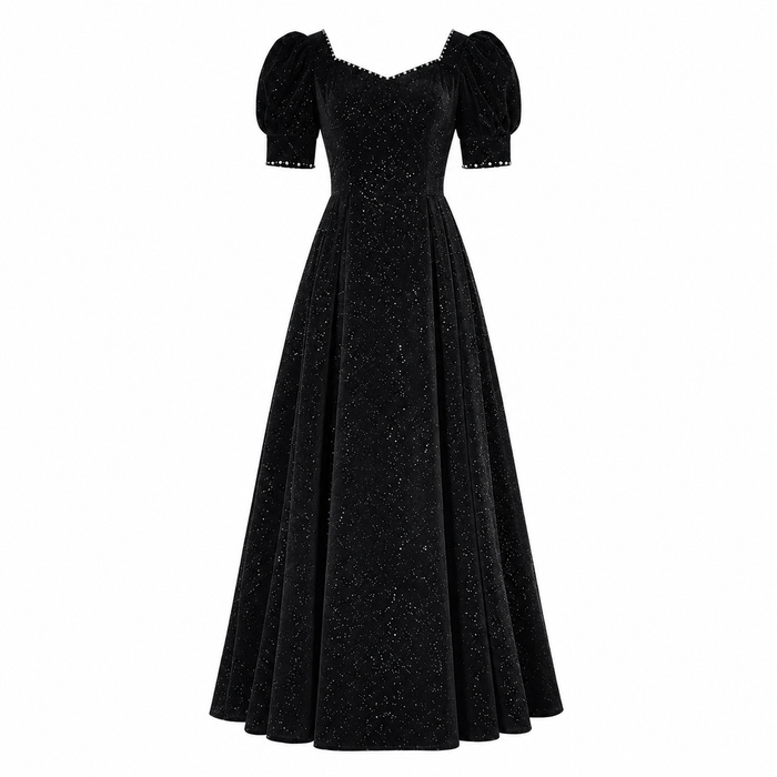 Starlight Puff Sleeve Evening Gown - Midnight