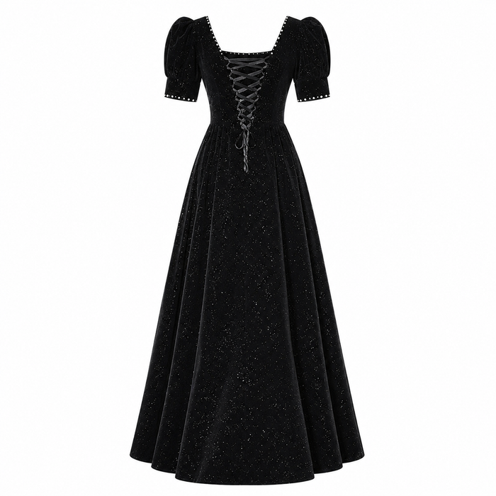 Starlight Puff Sleeve Evening Gown - Midnight