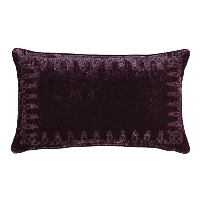Stella Faux Silk Velvet Embroidered Lumbar Pillow