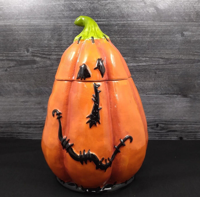Stitched Halloween Pumpkin Cookie Treat Candy Jar Canister by Blue Sky Clayworks