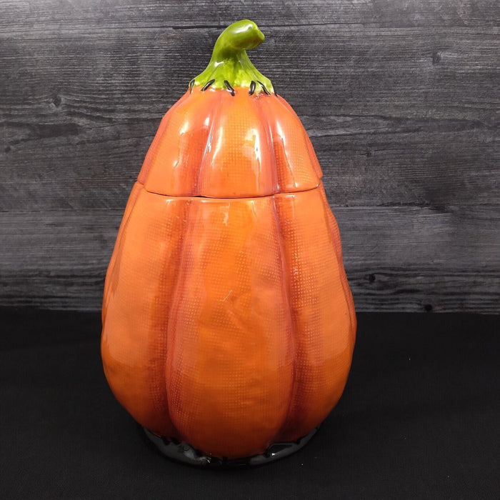 Stitched Halloween Pumpkin Cookie Treat Candy Jar Canister by Blue Sky Clayworks