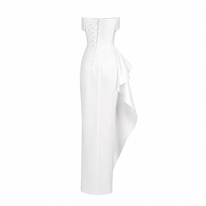 Strapless Cascade Ruffle Column Dress - Ivory