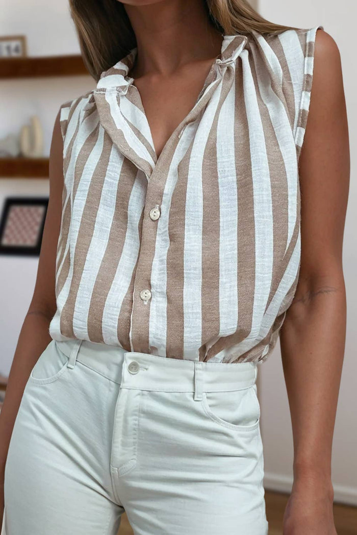 Stripe Casual Button Down Sleeveless Shirt