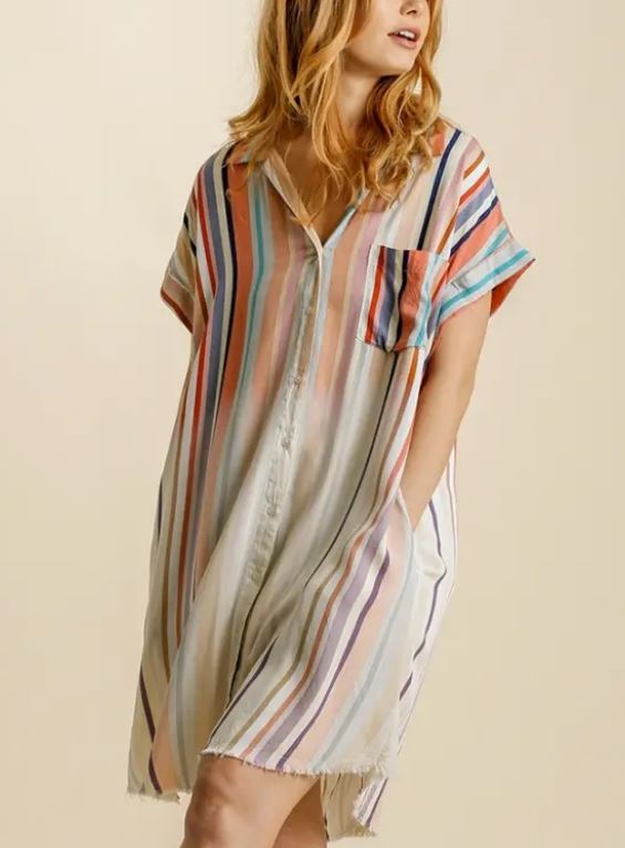 Striped Short Sleeve Button Down Dress