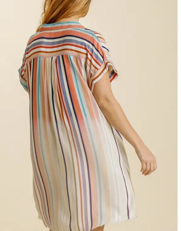 Striped Short Sleeve Button Down Dress