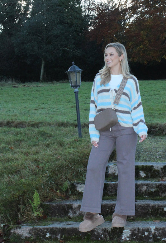Striped Tie Front Knit Cardigan