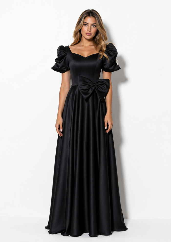 Sweetheart Bow A-Line Evening Gown - Noir