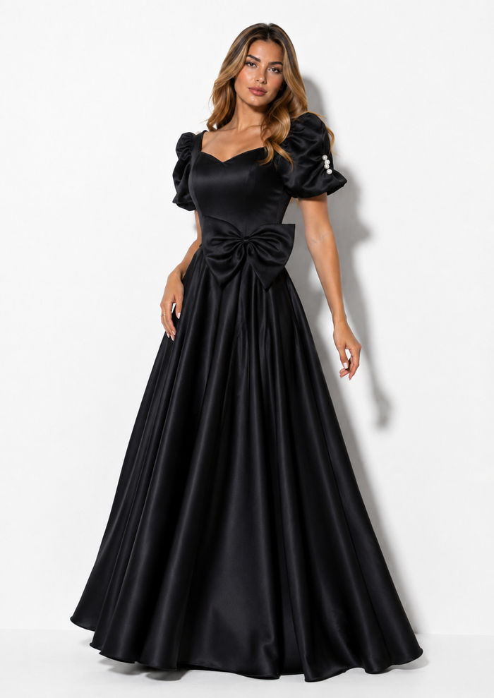 Sweetheart Bow A-Line Evening Gown - Noir