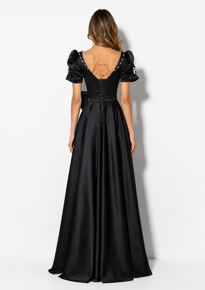 Sweetheart Bow A-Line Evening Gown - Noir