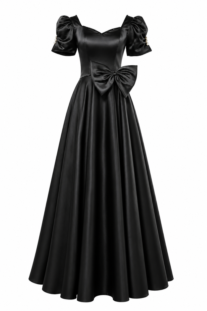 Sweetheart Bow A-Line Evening Gown - Noir