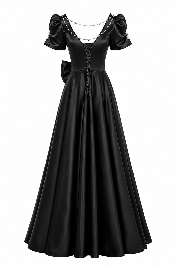 Sweetheart Bow A-Line Evening Gown - Noir
