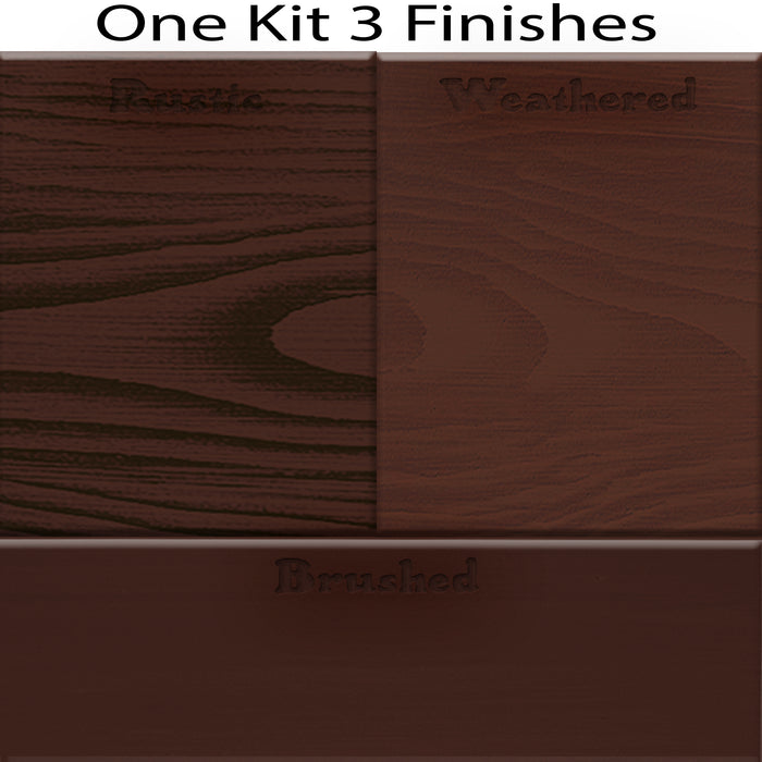Swatch of Retique It Wood'n Finish Kit in Red Mahogany stain showing three finish samples on wood.
