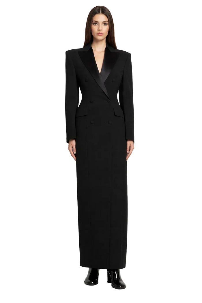 Tailored Double-Breasted Blazer Maxi Dress – ELHENAWY