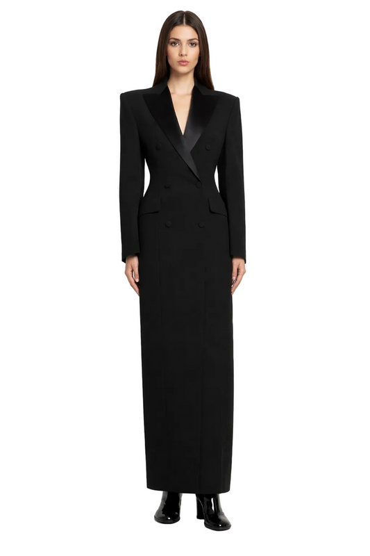 Tailored Double-Breasted Blazer Maxi Dress – ELHENAWY