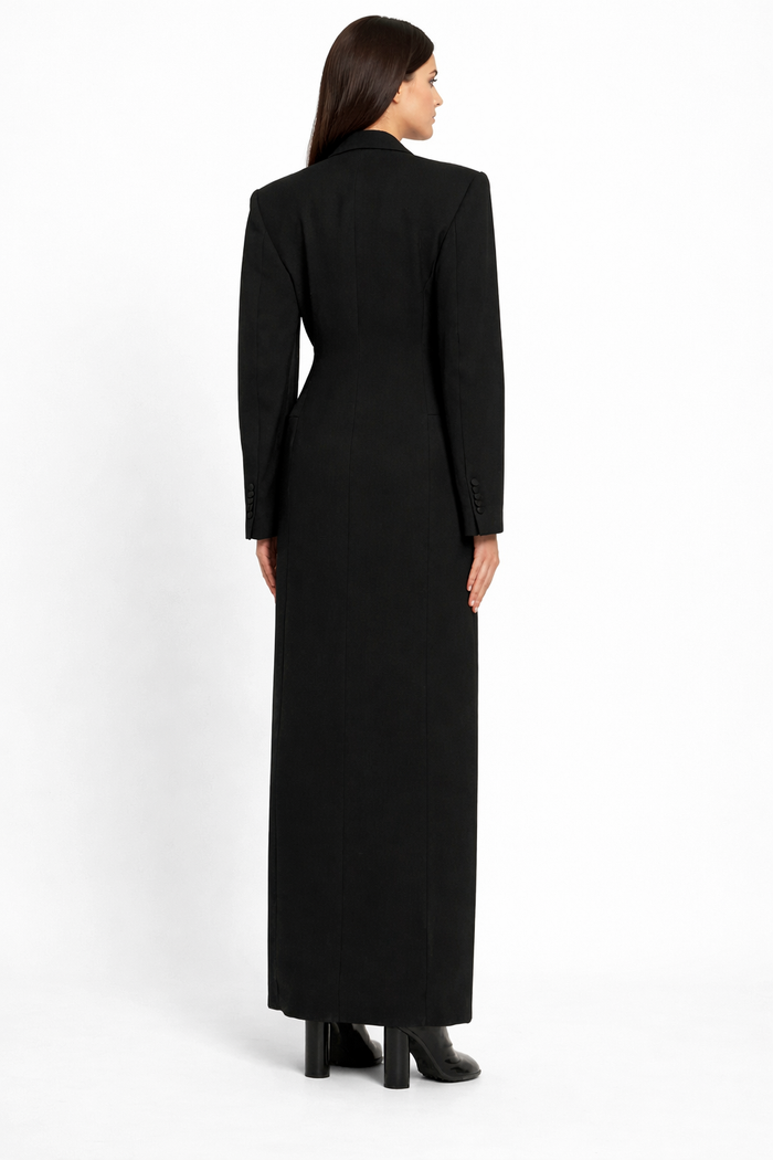 Tailored Double-Breasted Blazer Maxi Dress – ELHENAWY