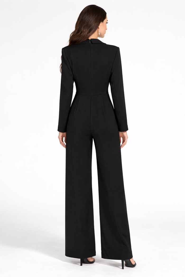 tailored wide-leg jumpsuit with crystal floral applique – ÉTOILE