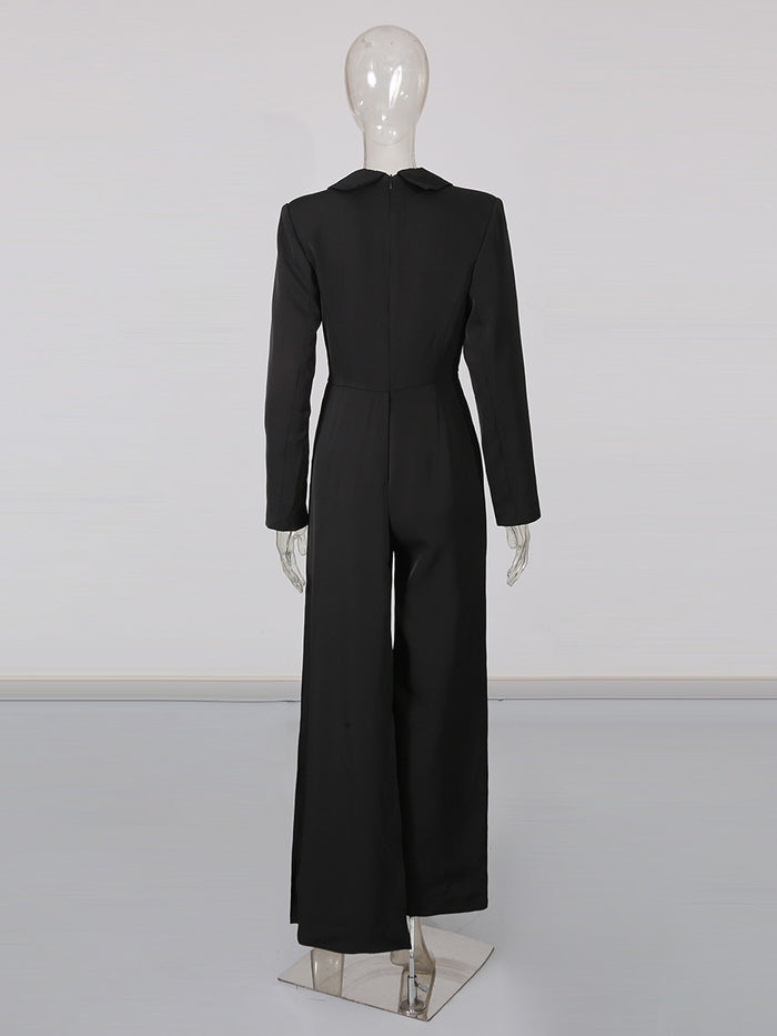 tailored wide-leg jumpsuit with crystal floral applique – ÉTOILE