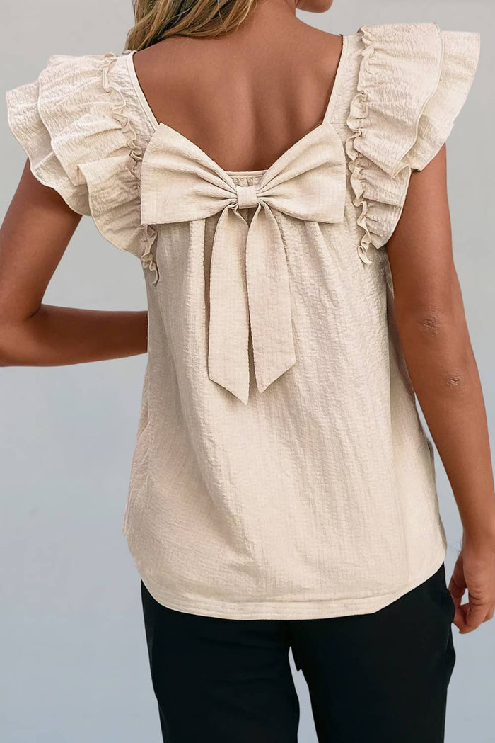 Textured Bow Knot Back Ruffled Blouse