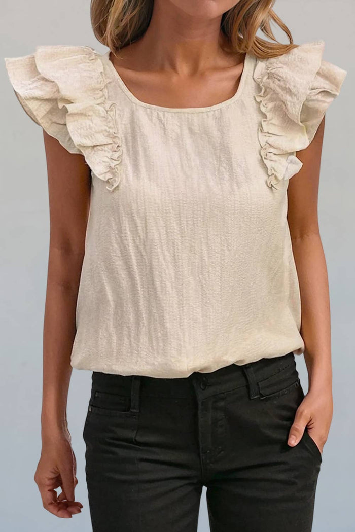 Textured Bow Knot Back Ruffled Blouse