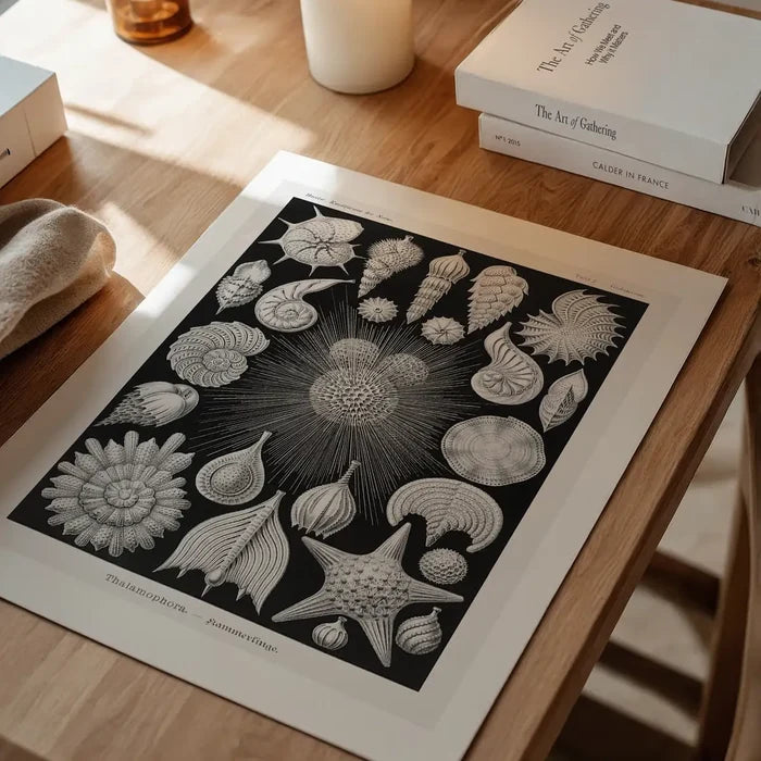 Thalamophora–Kammerlinge Microorganisms Illustration Print unframed on a home office desk