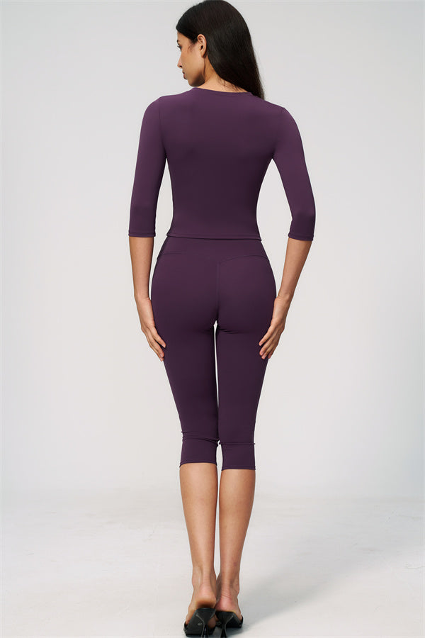 The Natalia Half-Sleeve Top Capri Leggings 2-Piece Set