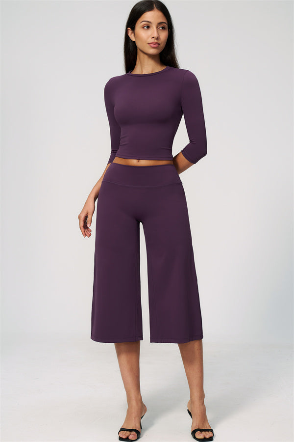 The Natalia Half-Sleeve Top Wide-Leg Crop 2-Piece Set