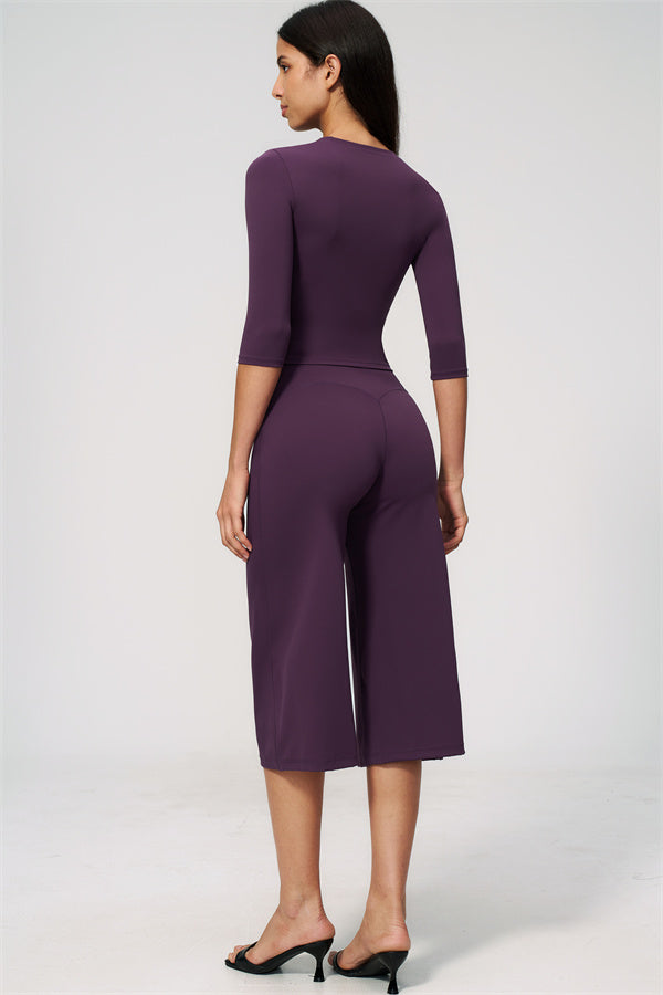 The Natalia Half-Sleeve Top Wide-Leg Crop 2-Piece Set