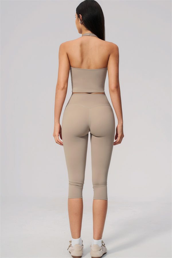 The Twirl Wide Strap Halter Crop Top Capri Leggings 2-Piece Set