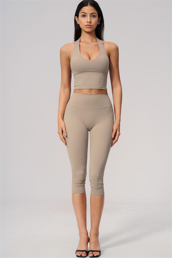 The Twirl Wide Strap Halter Crop Top Capri Leggings 2-Piece Set