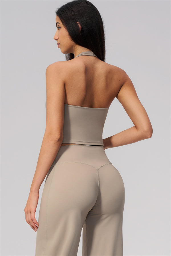 The Twirl Wide Strap Halter Crop Top Straight Leg Pants 2-Piece Set