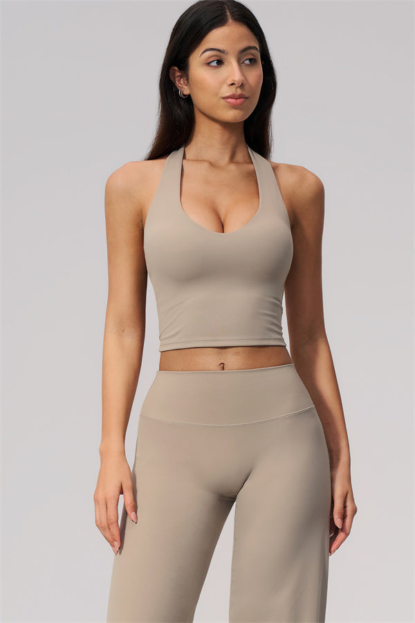 The Twirl Wide Strap Halter Crop Top Straight Leg Pants 2-Piece Set