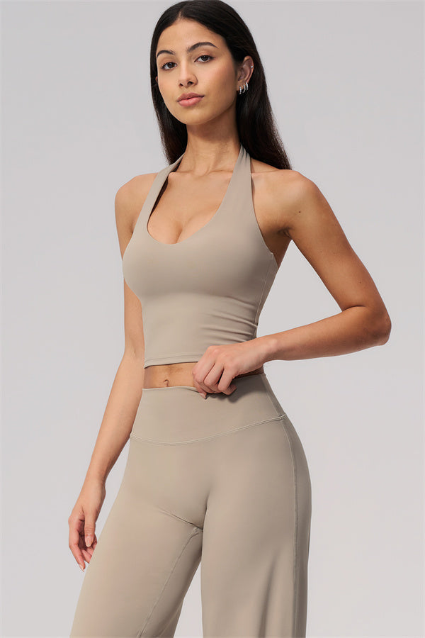 The Twirl Wide Strap Halter Crop Top Straight Leg Pants 2-Piece Set