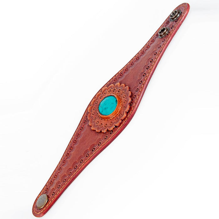 Tooled Leather Contoured Cuff w/ Turq Stone -2 options
